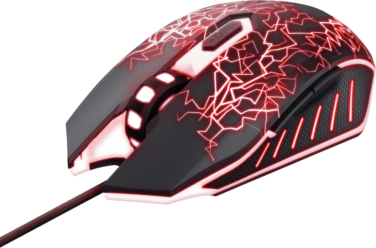 Trust GXT 105X Izza - Gaming Muis - Bedraad - Met Verlichting - 4000 DPI - Zwart