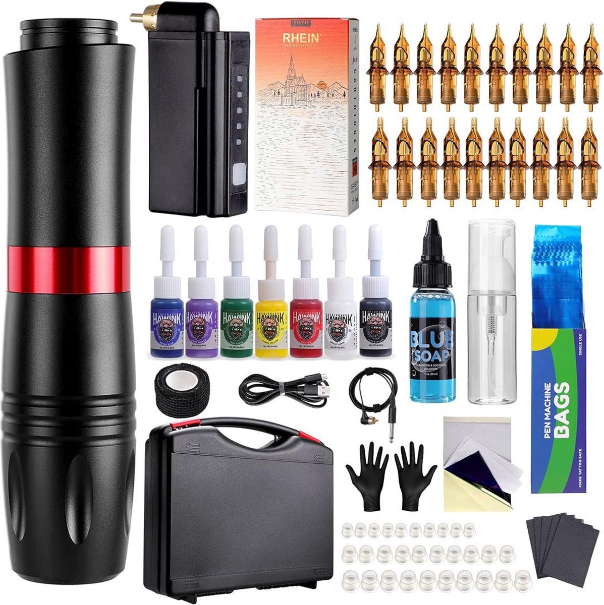 Hoge Kwaliteit Tattoo Machine met Accessoires - Tattoo Machines Draadloos - Tattoo Set Inclusief Inkt en Naalden - Tattoo Kit met Opbergkoffer - Voor Professionals en Beginners