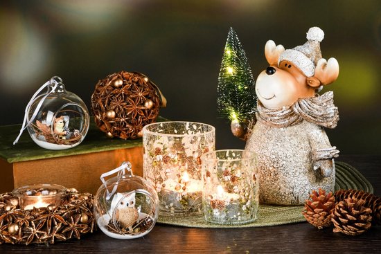 Décoratif | Pendentif boule avec hibou, transparent, verre, 8x8x8cm | A245592