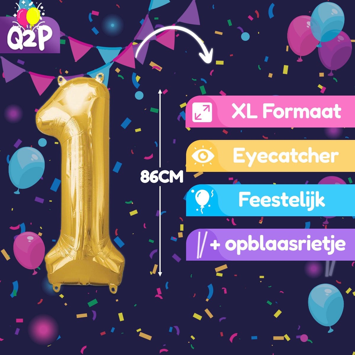 Cijfer Ballonnen Ballon Cijfer 1 Verjaardag Versiering Feest Helium Ballonnen Cijferballon Folieballon Goud Xl Formaat — afbeelding 2
