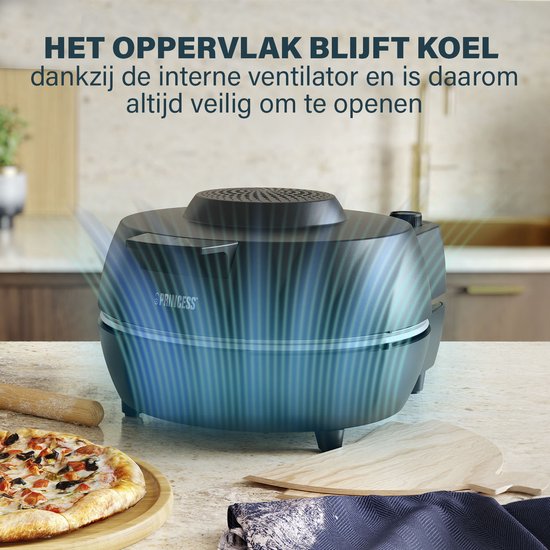 Princess 115005 Pizzaoven - Pizzamaker en oven - Regelbare thermostaat en timer - 1200W - Keramische pizzasteen - 410 graden - diameter 30cm - Zwart — afbeelding 3