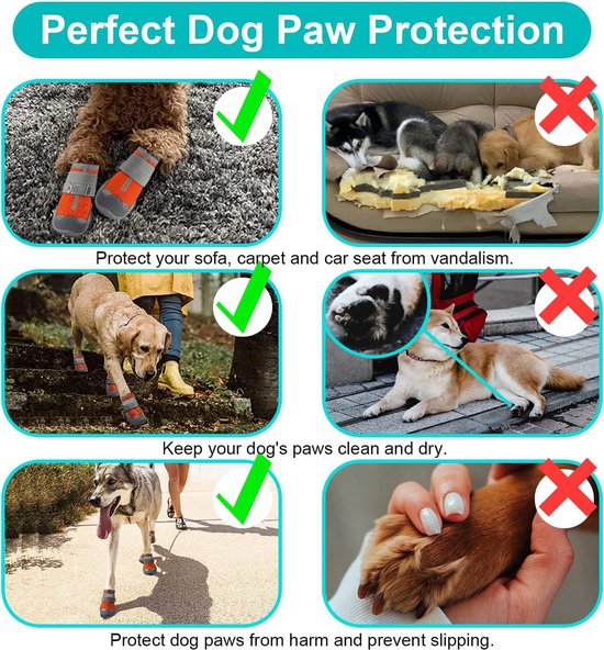 AQH Hondenschoenen, 4 stuks, ademende laarzen voor honden met reflecterende riemen, microvezel, leer, rubber, ruitvormige zool, hondenpootbescherming, (C, 8