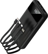 Maca Powerbank 10000 mAh - Ingebouwde Kabels - 22,5W snellader - USB A, USB C, Micro - Met Led Display - Zwart - Universele oplader - Iphone - Samsung - Apple - Noodpakket