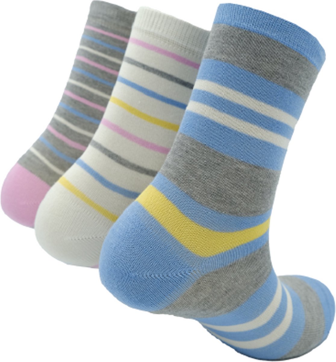 The Sockmaker - Sokken Dames - 3-Pack - Maat 36-41 - Duurzaam Bamboe & Naadloos - Gestreept Lichtblauw met Geel