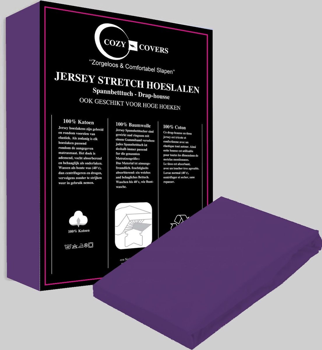 Cozy covers Jersey hoeslaken 100% katoen 140x200 cm - rondomelastiek + 30 cm matrasdikte - Paars