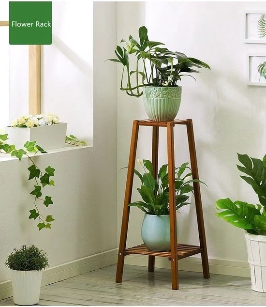 Relaxdays plantentafel binnen, 2 etages met marmerlook, hoog, moderne plantenstandaard, HBD 99 x 29 x 29 cm, goud/wit