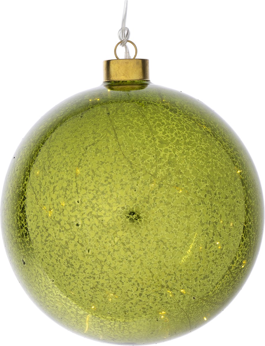 Dekoratief | Hanger kerstbal, groen, glas, LED, 15x15x15cm | A249069