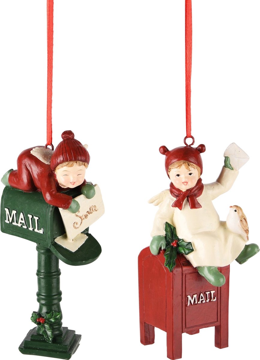 Dekoratief | Hanger winterkindje op brievenbus, resina, 7x4x13cm, set van 2 stuks | A245400