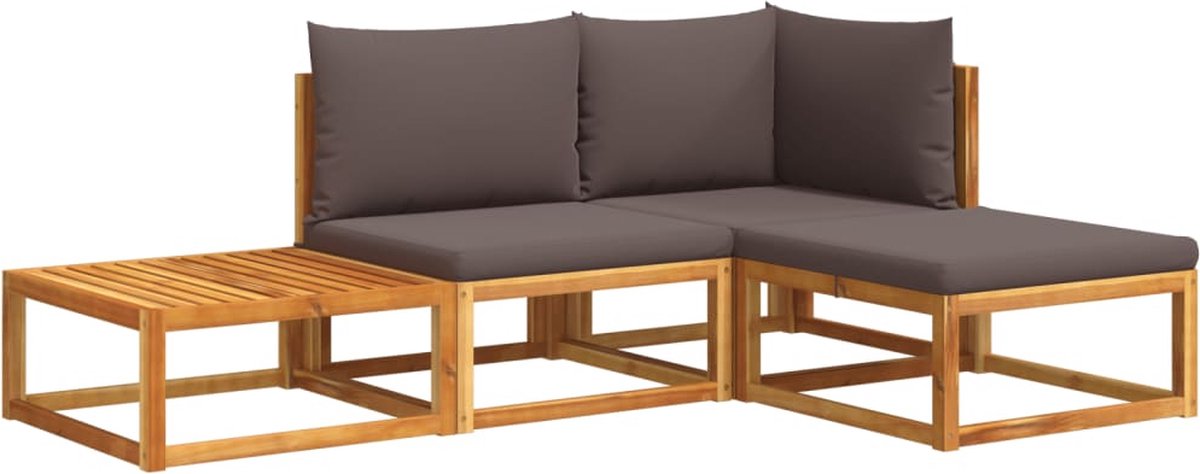 vidaXL - 4-delige - tuinbankset - met - kussens - acaciahout - & - touw
