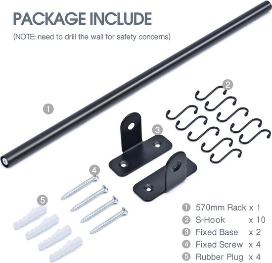 KINGRACK Keuken Rail Pan Hanger, Utensil Hangende Barrek, Badkamer