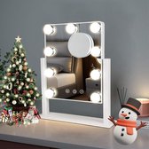 Hollywood Make-up spiegel met verlichting 360° draaiende spiegel met 3 kleuren lichtconversie 9 dimbare ledlampjes witte cosmetische spiegel met licht voor kaptafel badkamer woonkamer
