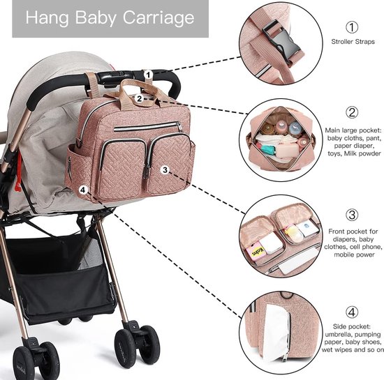 Babyluiertas Grote Weekender Reizen Luiertas Stijlvol voor Mama en Papa, Convertible Travel Tote Messenger met Geïsoleerde Zakken