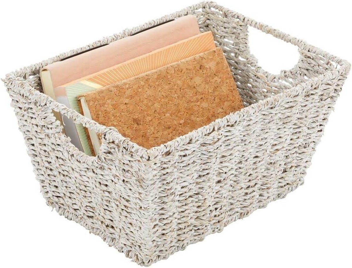Opbergmand met deksel van zeegras - stijlvolle draagmand voor kleding, speelgoed en tijdschriften - set van 2 - wit Wicker Storage Basket (2-5) — cadeau in Cadeau-ideeën - foto 6
