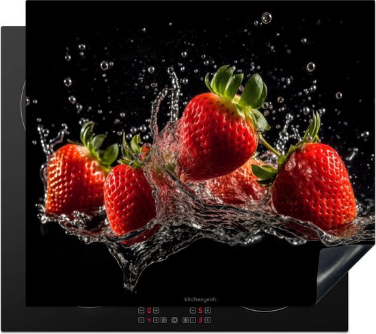 KitchenYeah® Protection plaque induction 60x50 cm - Fraise - Eau - Fruit - Rouge - Protege plaque de cuisson - Couvre plaque induction - Protecteur d'induction - Cuisine