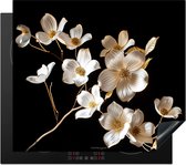 KitchenYeah® Inductie beschermer 60x52 cm - Bloemen - Wit - Goud - Afdekplaat voor kookplaat - Bescherming inductieplaat mat - Beschermplaat - Beschermmat inductiekookplaat - Keuken accessoires