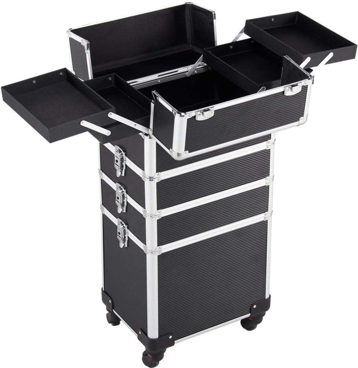 Goedkoopste Stellar Cosmetica rolkoffer - Cosmetica beauty-rolwagen - Professionele Make up - Kappers Koffer Trolley - 4 Uittrekbare Compartimenten Laden - Schoonheidskoffer - Make up organizer - Make up koffer