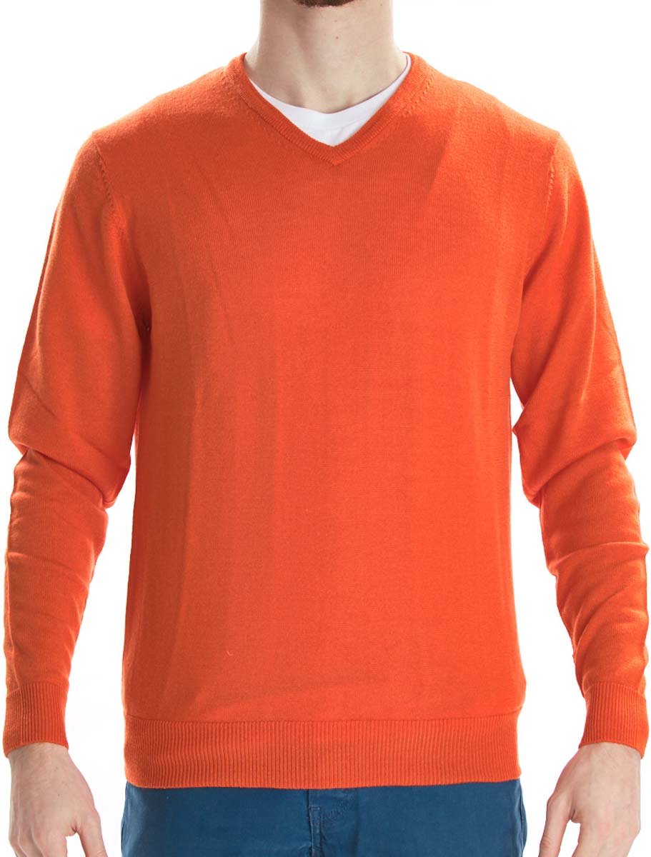 Osborne Knitwear Trui met V hals - Merino wol - Orange - M