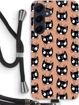 Case Company® - Hoesje met koord geschikt voor Samsung Galaxy A55 hoesje met Koord - Kat - Telefoonhoesje met Zwart Koord - Bescherming aan alle Kanten en Over de Schermrand