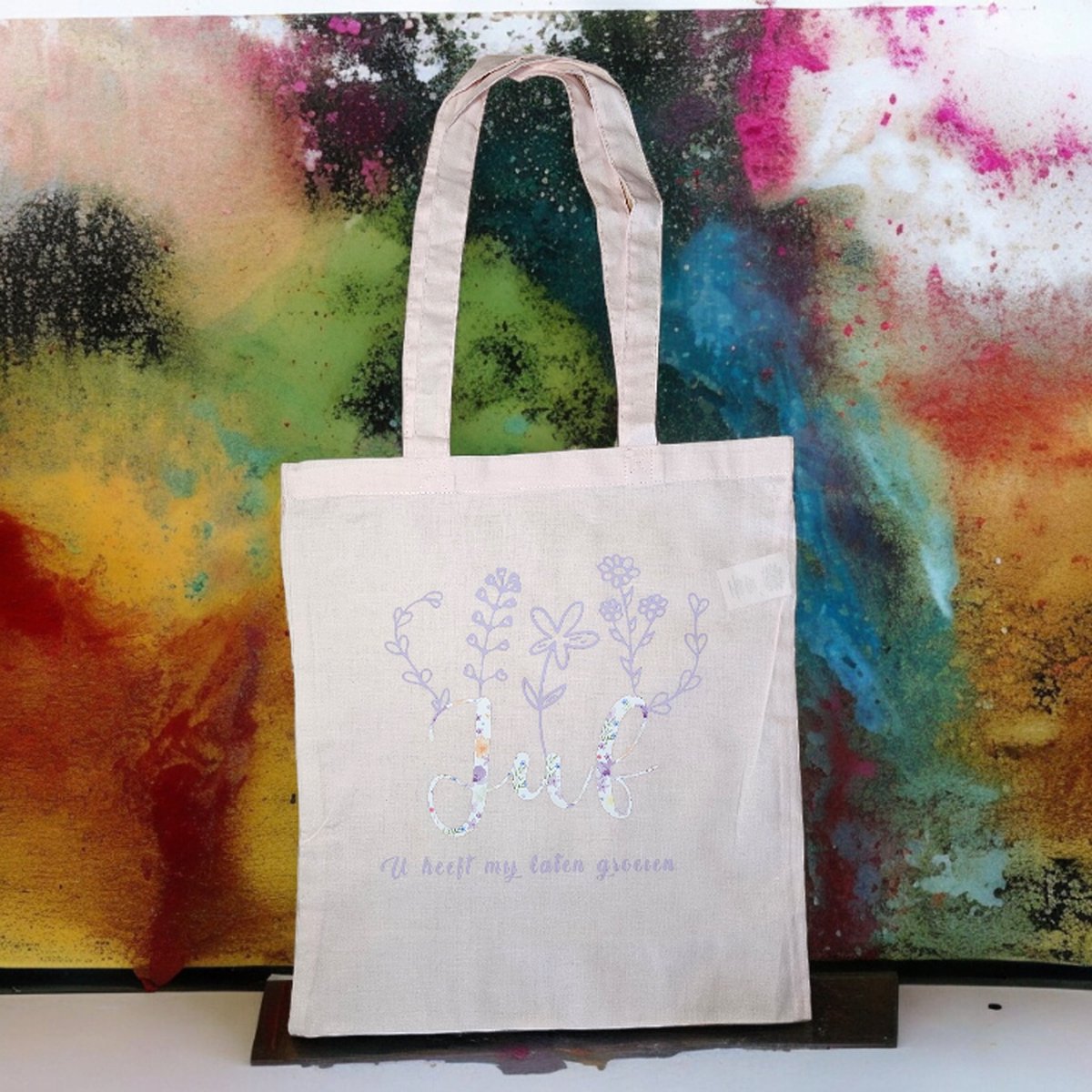 Tas - Juffendag - cadeau voor juf - juf u heeft me laten groeien met bloemen