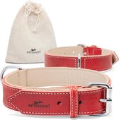 Amstelpark Hondenhalsband van leer gevoerd - comfortabel en hoogwaardig - brede leren halsband - volnerfleer - Amstelpark-collectie - Spicy Red - halsomtrek 37-47 cm - rood