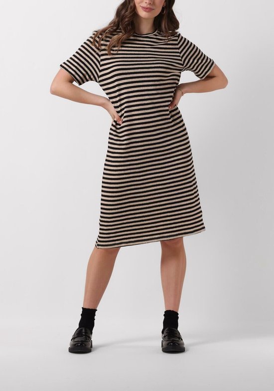 Penn & Ink Dames Midi Jurk Dress Stripe Zwart - Maat M