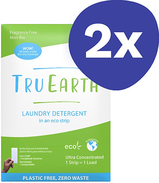 Tru Earth Eco Wasstrips Parfumvrij (2x 64 stuks)