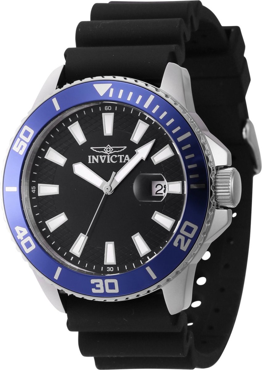 Invicta Pro Diver 46089 Heren Horloge - Waterdicht - Analoog - Quartz Uurwerk - Roestvrij Staal met zwarte Wijzerplaat - 45mm