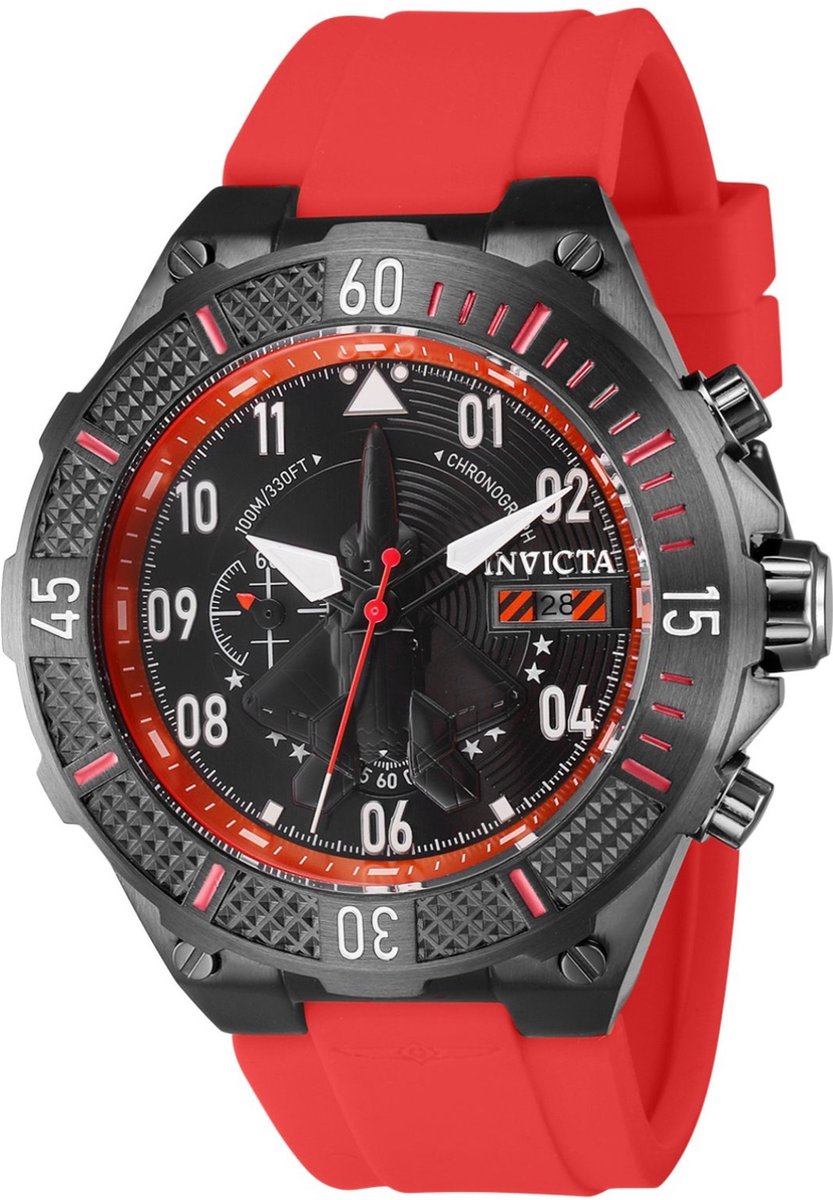 Invicta Aviator 39897 Heren Horloge - Waterdicht - Analoog - Quartz Uurwerk - Roestvrij Staal met zwarte Wijzerplaat - 50mm