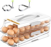 Eierhouder voor koelkast - 2 verdiepingen - eieren met handvat - stapelbaar - heldere opbergkoelkast - antislip vloereieren - opbergdoos - eieropslag - wit