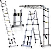 Telescopische ladder 5 m multifunctioneel | Aanleg- en schuifladder | Sta- en trapladder | Max. belastbaarheid 150 kg