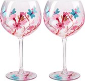 Livellara Milano Flora - Cocktail / Gin set van twee glazen "Blossom" - handbeschilderde glazen roze bloemen