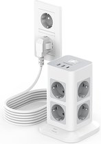 5M Extension Cable with Surge Protection, 8 Way Power Strip, 3 USB Ports - Socket Tower for Home Use