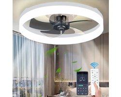 LED Ventilator Lamp - Plafondventilator - 360° Rotatie - Wit - Dimmer - 6 Standen - 48 cm - Woonkamerlamp - Moderne lamp
