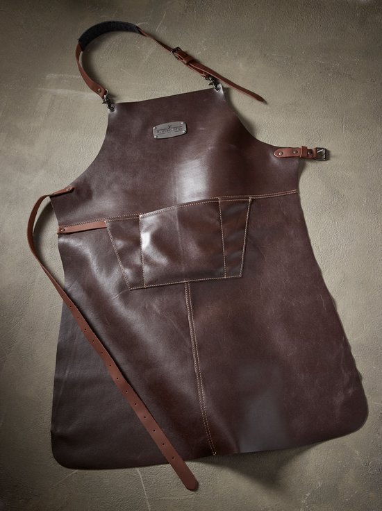 Tablier de barbecue en cuir Amsterdam fabriqué à la main - Cuir marron - lanières couleur cognac - mousqueton, œillets et boucles de haute qualité couleur argent antique, cuir de tablier de barbecue