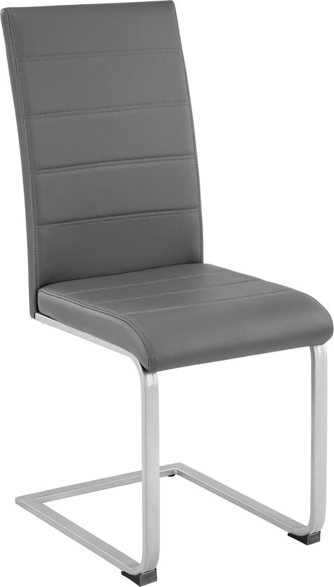 tectake® - Eetkamerstoel set van 6 - Kunstleren stoel met ergonomische rugleuning - Buisframe sledestoel - grijs