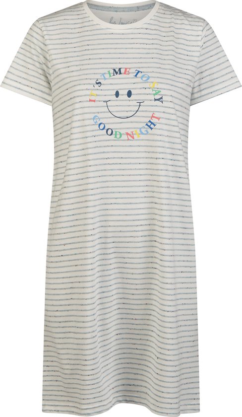 By Louise Dames Nachthemd Korte Mouw Goodnight Wit Gestreept - Maat XL | Big shirt | Slaaphemd
