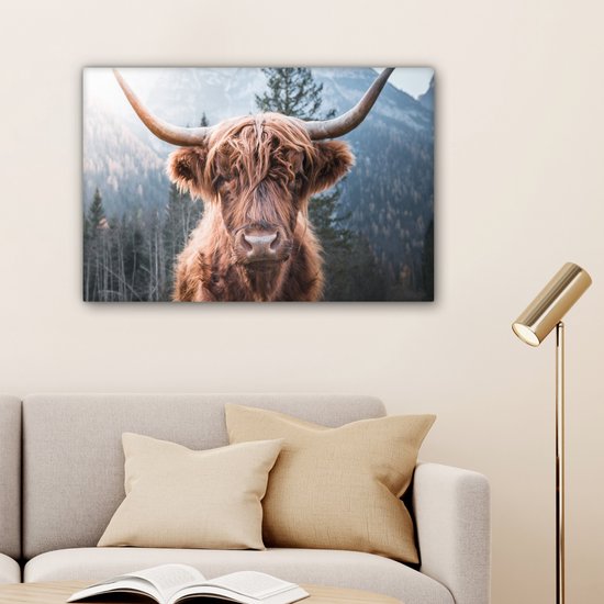 Peinture sur toile - Highlander écossais - Vache - Animaux - Berg - Peintures sur toile - Décoration murale - Tableau sur toile - 150x100 cm