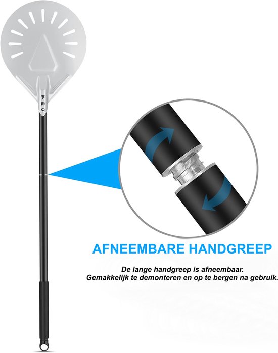 Burnhard Pizzadraaier & Pizzaschep - Aluminium Pizzaspatel Geperforeerd Met Acaciahouten Handvat Insteekmechanisme Hittebestendig Voor Pizzaovens