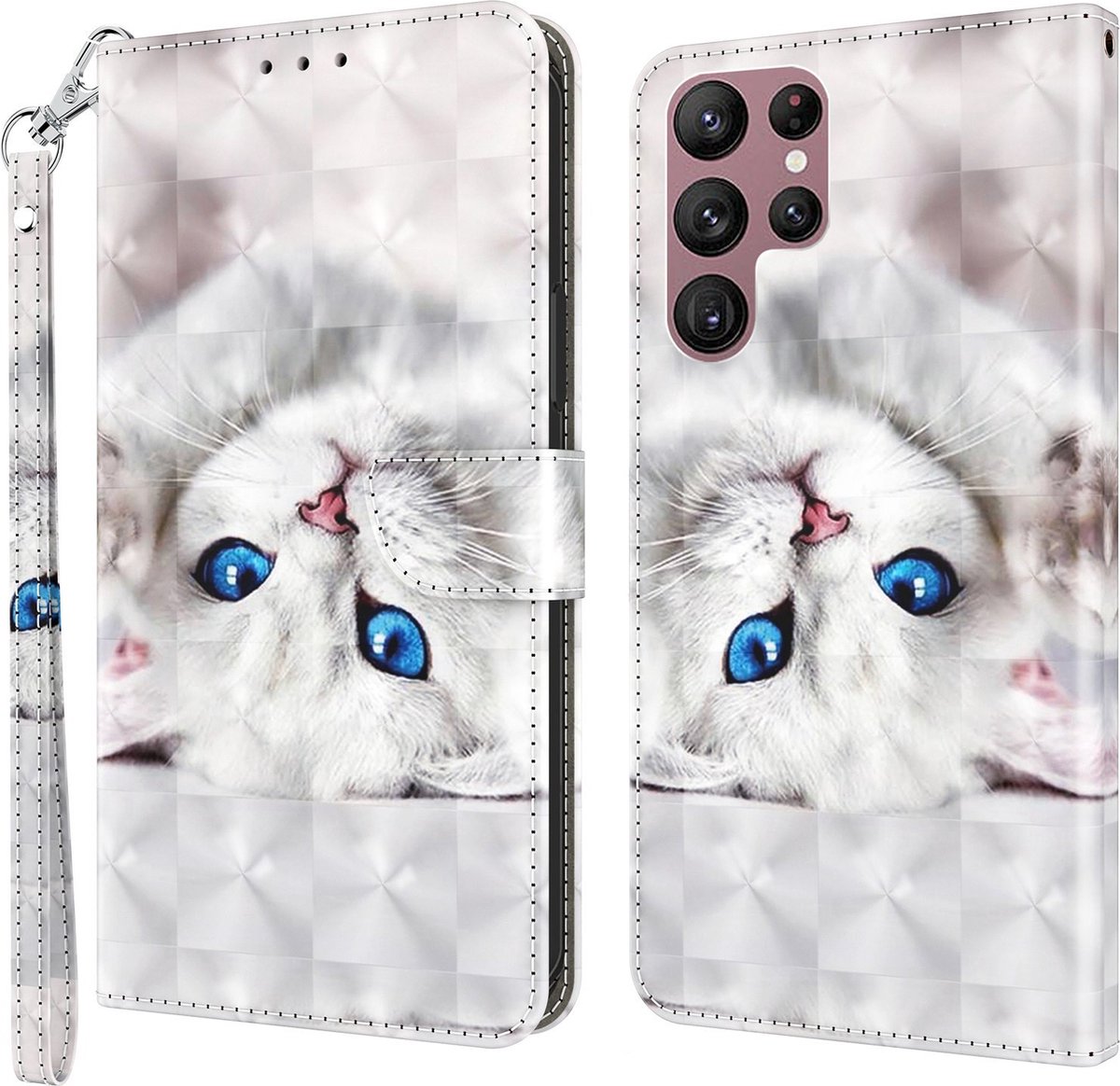 Cityhoesje-Bookcase geschikt voor Samsung Galaxy S22 Ultra – Print 3D katten Pasjeshouder