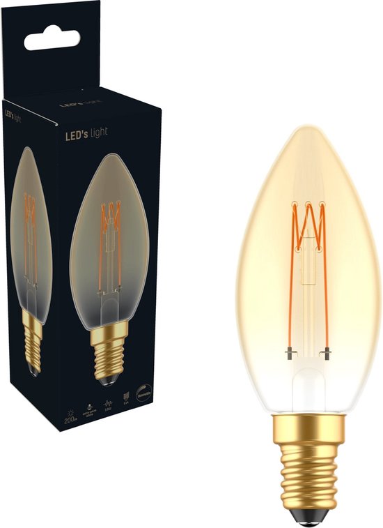LED's Light LED Kaarslamp goud E14 - Gloeilamp design - Dimbaar extra warm wit - 1800K
