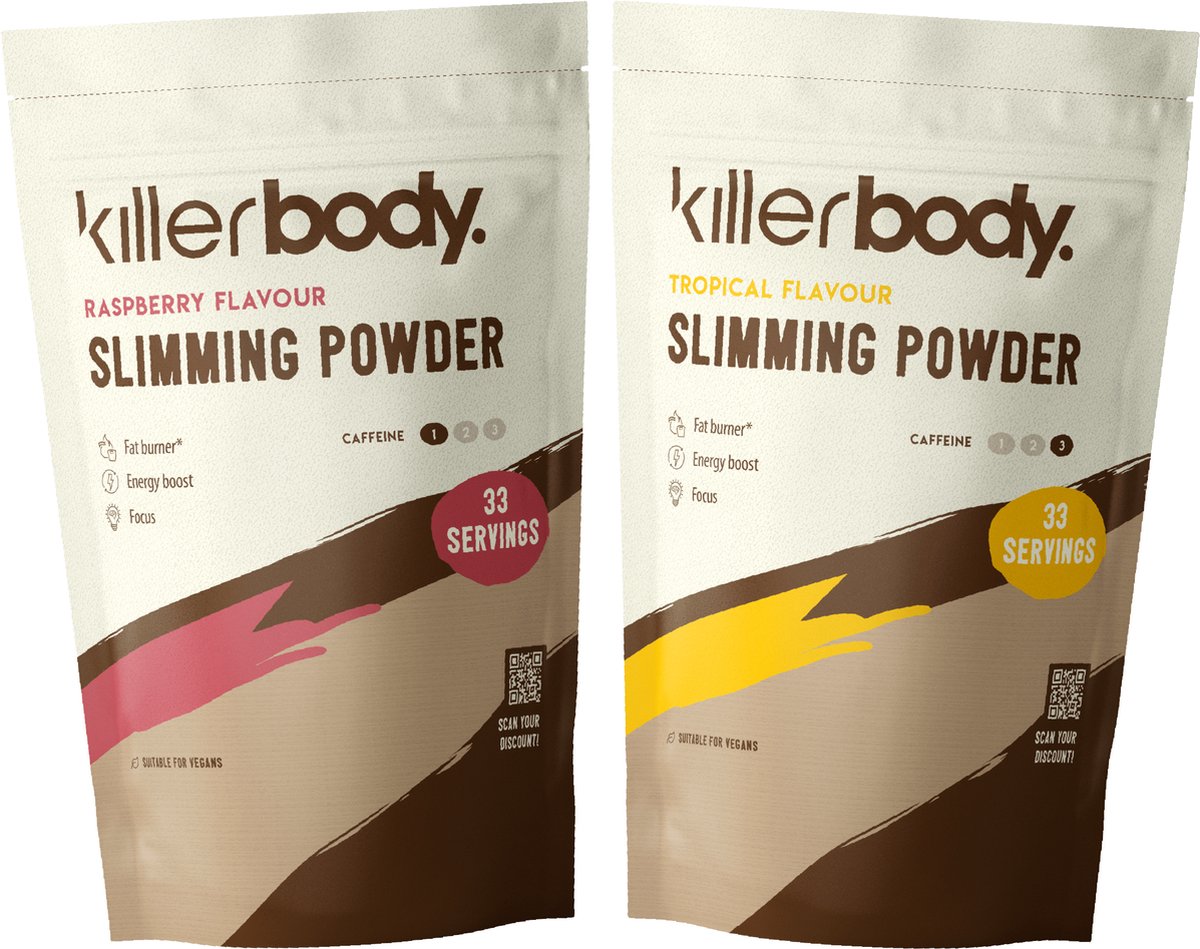 Goedkoopste Killerbody Slimming Powder Voordeelpakket - Raspberry & Tropical - 2x 200 gr