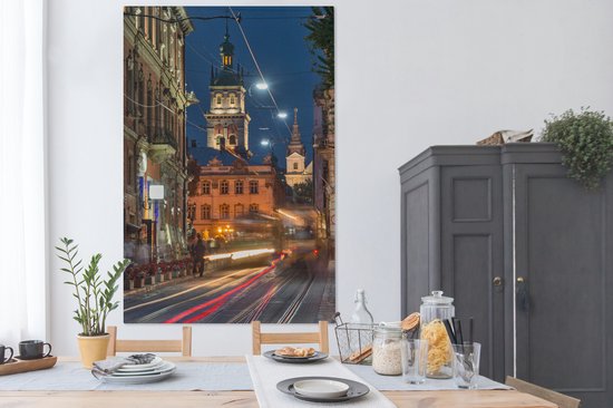 Canvas schilderij 120x180 cm - Wanddecoratie Drukke wegen in de binnenstad van Lvov in Oekraïne - Muurdecoratie woonkamer - Slaapkamer decoratie - Kamer accessoires - Schilderijen