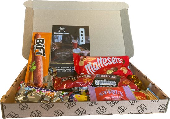 Pubquiz brievenbus cadeaupakket - Gefeliciteerd - Geslaagd - Eindexamen - Verjaardagscadeau - Brievenbus bedankje - Cadeau voor collega - Cadeau voor mannen en vrouwen - Klein cadeau personeel - Cadeautje voor vriendin - Verjaardag cadeau mannen