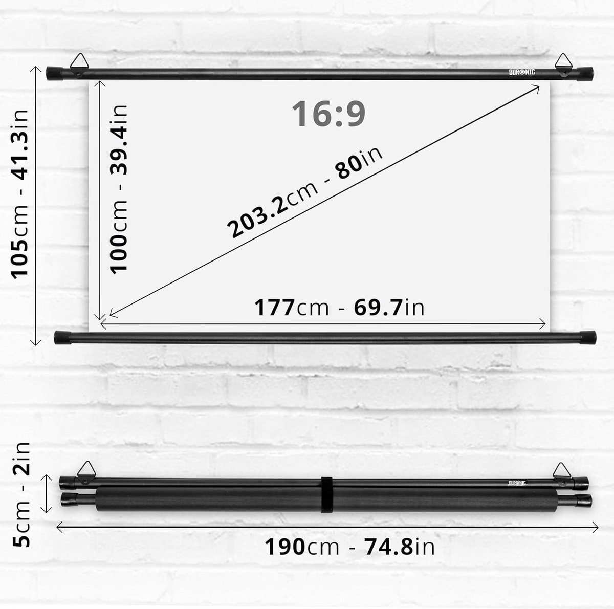 BPS80 16:9 Projektorleinwand, Beamerleinwand 80 Zoll, Heimkino mit 4K Full HD 3D, Rolloleinwand 1.0 Gain, Beamer Leinwand für Wandmontage