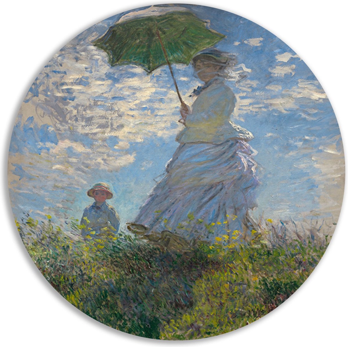 Vrouw met een parasol - Claude Monet schilderij rond - Parasol schilderij - Wandpaneel Obj