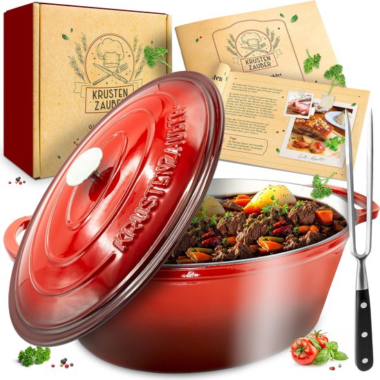 KRUSTENZAUBER 33cm ovale gietijzeren braadpan met deksel geschikt voor de oven... | bol