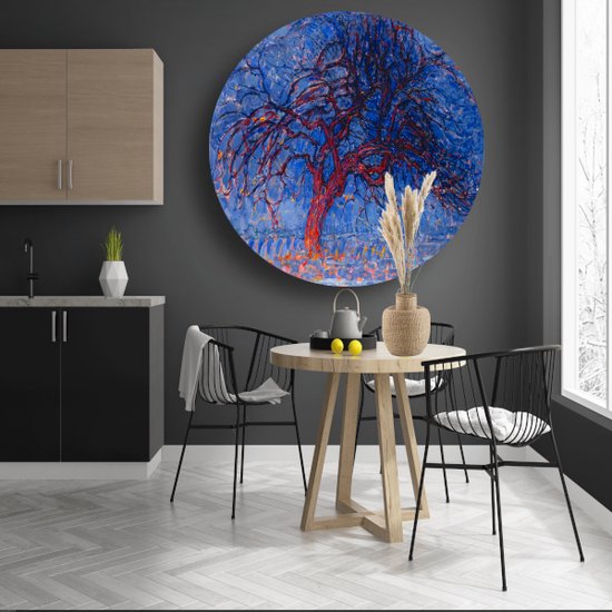 L'arbre rouge - Tableau Piet Mondrian - Cercles muraux arbre - Cercle mural Nature - Décoration murale classique - Panneau mural - Décoration chambre cercle mural aluminium 50x50 cm