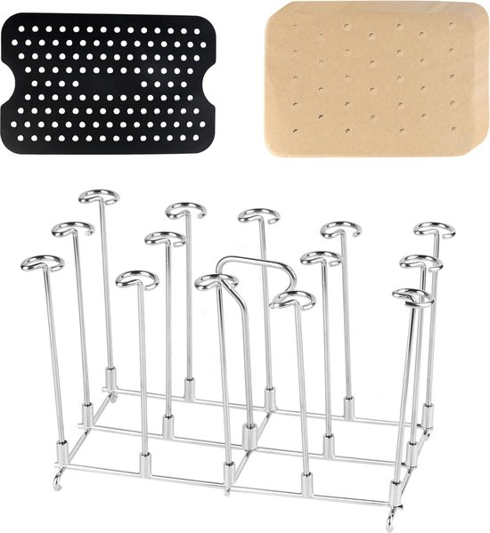 Heteluchtfriteuse accessoires, 9 stuks airfryer-accessoires voor Cosori heteluchtfriteuse 5,5 l, met 8 inch taartvat, pizzapan, spiesstandaard en siliconenmat