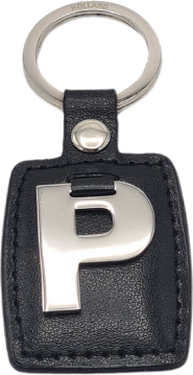 Sleutelhanger - Zilver/Zwart - Letter P - Kunstleer - Metaal