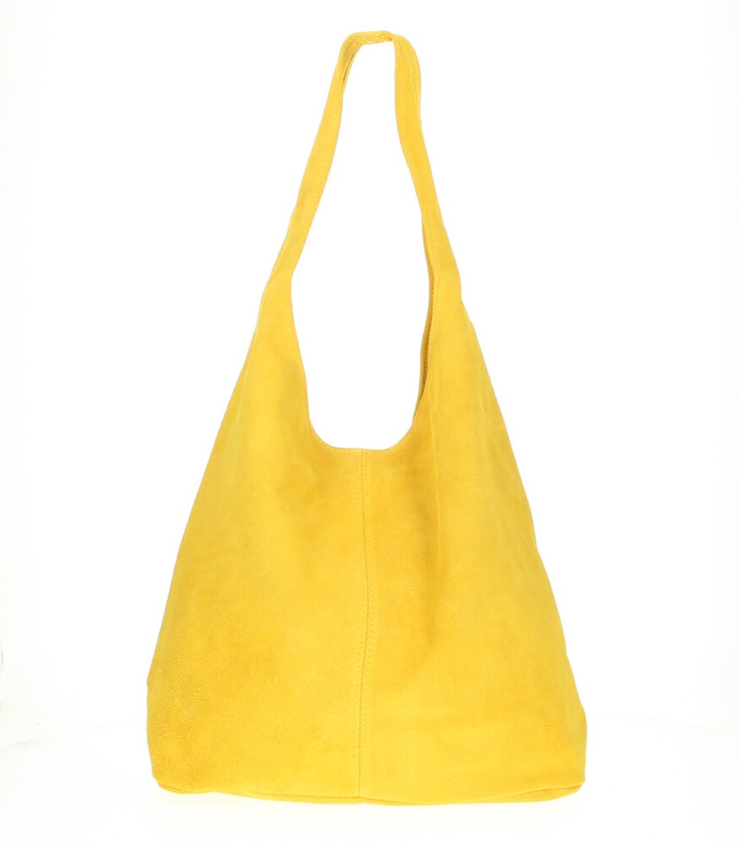 Gele Suède Schoudertas Lili - Handtassen - Shoppers - Ruime Suède dames tassen - Boho Tassen - Geel